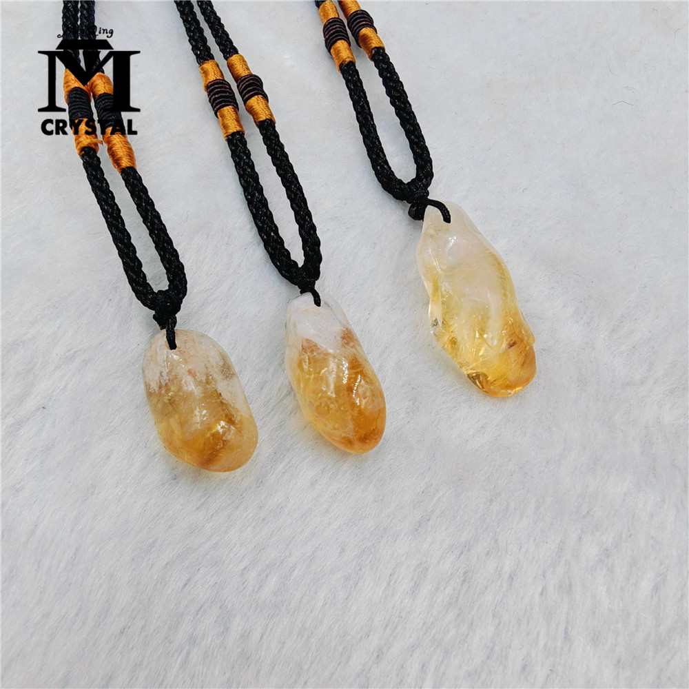 Crystal Pendant Necklace Natural Stone - 3PCS Natural Citrine Crystal Pendants Yelllow
