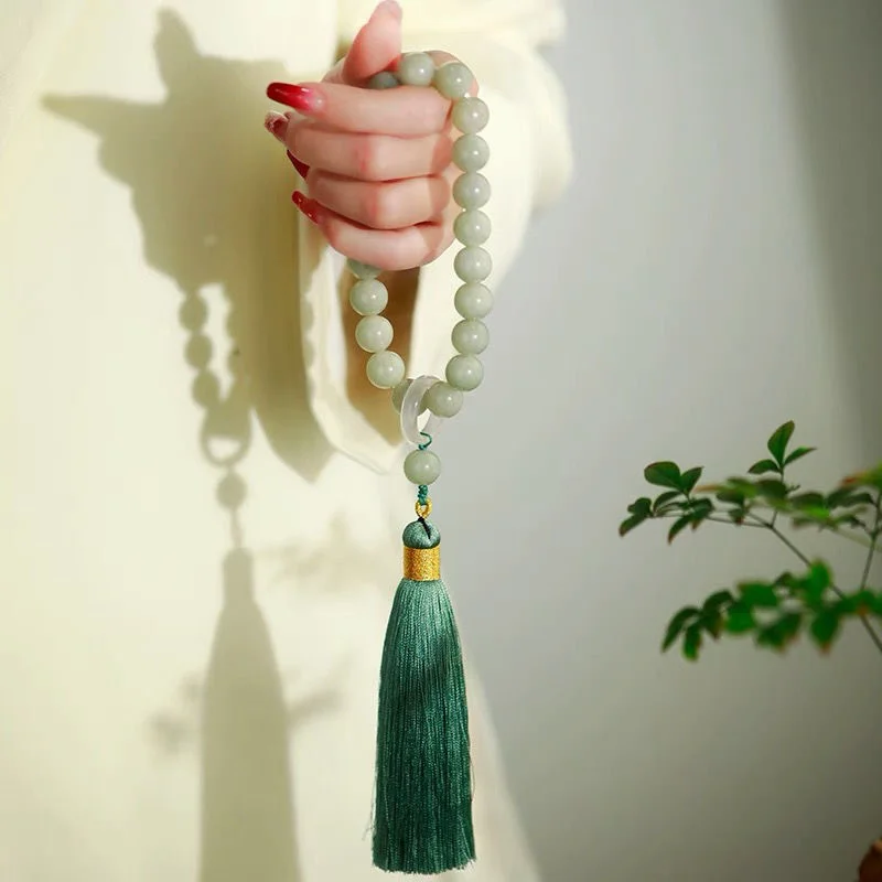 Green Jade Stone 12mm Beads Ta - Bracelets 评论和价格
